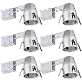 TORCHSTAR 4-inch UL-listed Remodel Can, Air Tight IC Housing, E26 Socket Included, Recessed Retrofit Kit For 120V Line Voltage, Max 35W, Pack of 6