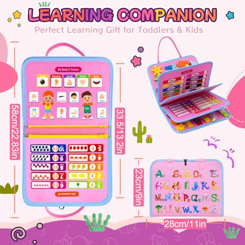 Image of Montessori Busy Board for Toddlers, 8 Pages 30+ Activities Sensory Toy, Toddler Learning Toys, Fine Motor Skills Travel Toy, Preschool Educational Quiet Book Gift for Boys Girls, Pink Mermaid