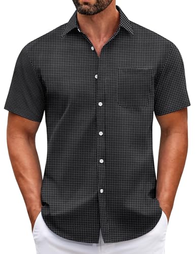 Image of COOFANDY Mens Short Sleeve Casual Button Down Shirts Summer Untucked Dress Shirts with Pocket