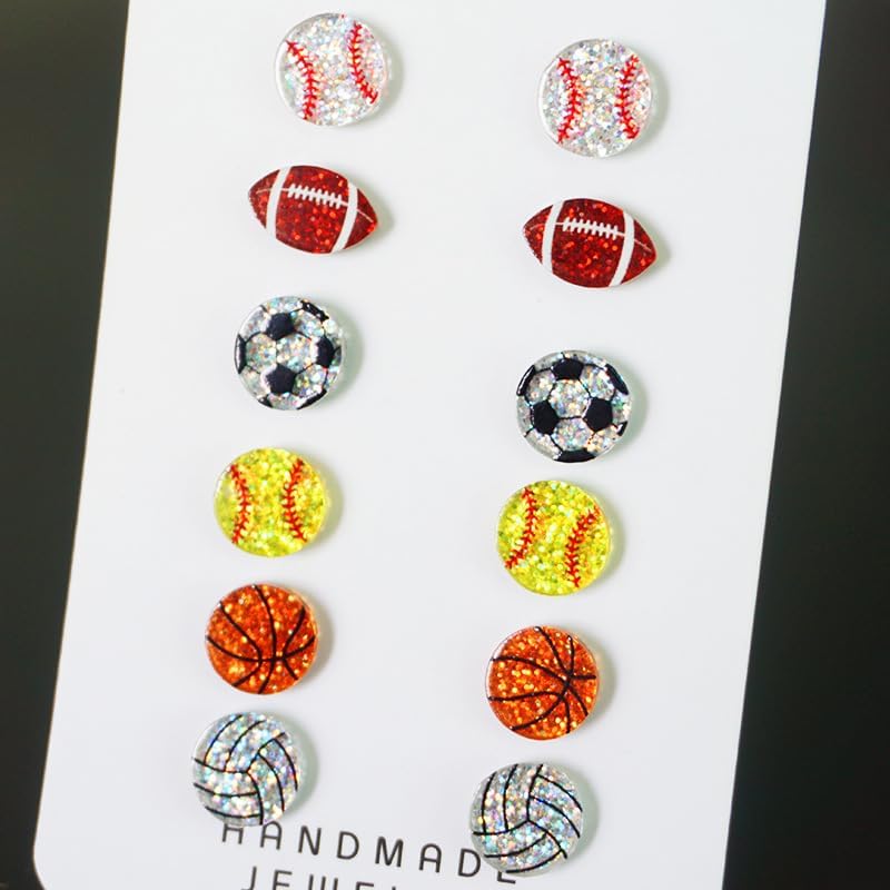 Creative Ball Sports Shiny Stud Earrings Glitter Acrylic Volleyball Baseball American Football Basketball Ball Game Stud Earrings for Women - Image 2