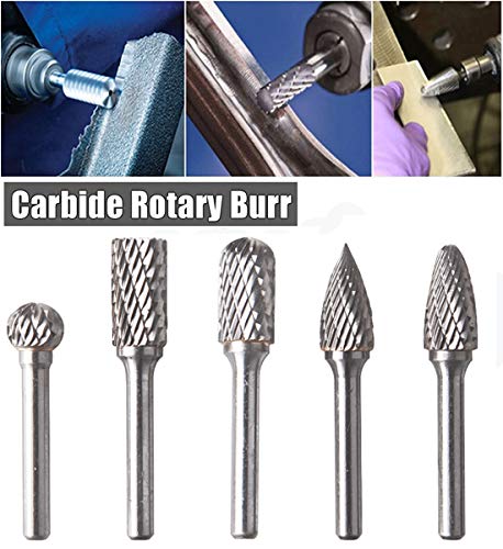 5 Stück Hartmetall Frässtifte Set, 6mm Schaft 10mm Frässtifte, Raspel Set für Bohrmaschine Polieren, Gravieren, Bohren Tools et