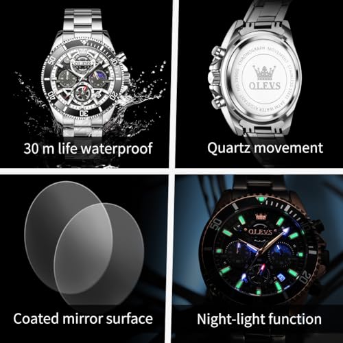Image of OLEVS Watch for Men Original Branded Premium Mens Analog Quartz Watches Chronograph Stainless Steel 3ATM Waterproof Wrist Watch for Man