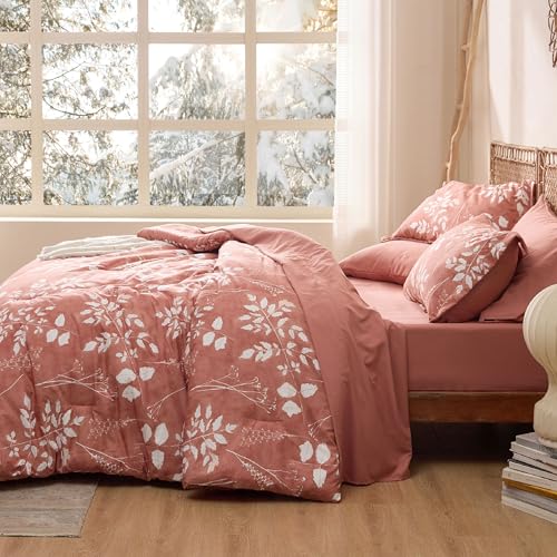 Image of Bedsure Floral Dusty Pink Comforter Set, Full Bedding Sets, 7 Piece