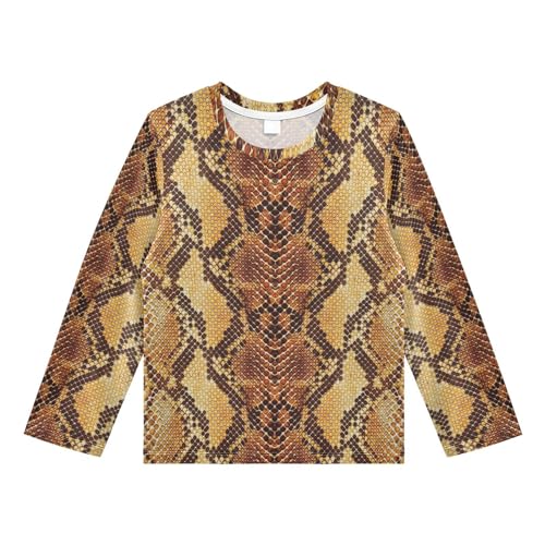 Aflyko Animal Print Boys' Rash Guard Shirts Snake Skin Pattern Brown Swim Shirt 3-12T