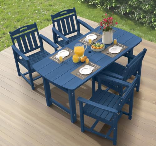 Image of Ciokea HDPE Outdoor Dining Set of 4, Patio Table and Chairs Sets, Navy Blue