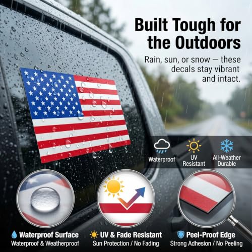 Image of High-Reflective American Flag Decals for Trucks Car, 3-Pack 5x3 Inches Waterproof USA Flag Stickers for Vehicle Tailgate Helmet Window, Durable Outdoor Patriotic Decal for Motorcycle Laptop Bumper