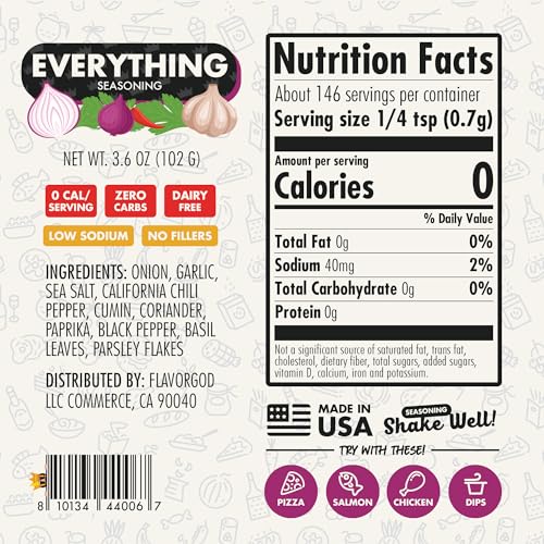 Flavor God Everything Seasoning Mix 2 Bottles - Premium All Natural & Healthy Beef & Chicken Seasoning - Kosher & Low So