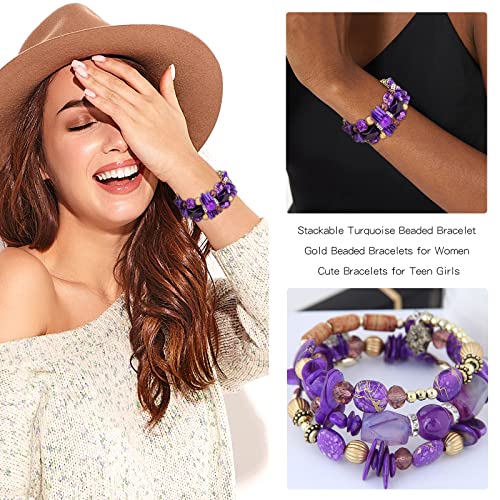 Long tiantian Purple Bracelet Purple Dresses Outfits for Women Boho Leather Bracelets Stack Crystal Stone Bracelet Halloween Jewelry Christmas Stocking Stuffers3