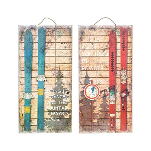 Set 2 Décorations Murale Vintages : Ski et Montagne, H 48 cm