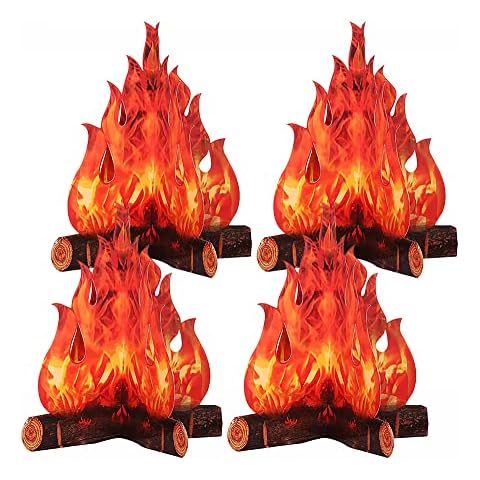 Thymart 3D Fake Fire 10.6 12 Inch Artificial Fires Fake Flame Paper Decorative Cardboard Campfire Centerpiece Flame Torch for Campfire Party Decorations - Pack-of-4Pcs Cover