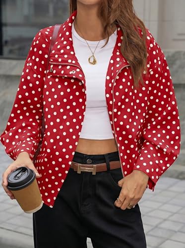 Image of Tankaneo Womens Polka Dot Zip Up Cropped Jackets