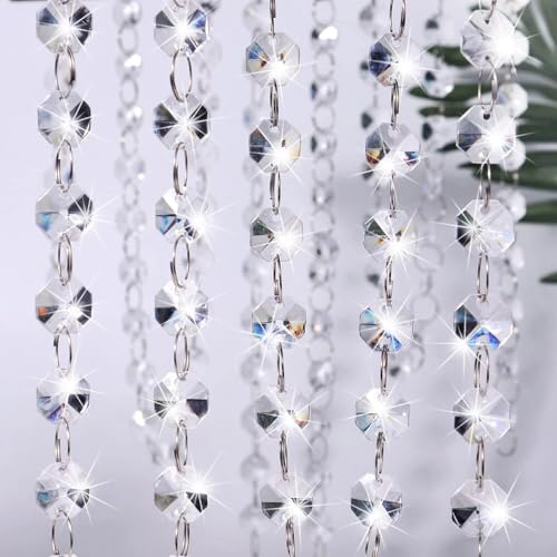 KIPETTO 33FT Crystal Acrylic Gems Bead Strands Hanging Clear Diamond Chain for Wedding Birthday Party Decorations