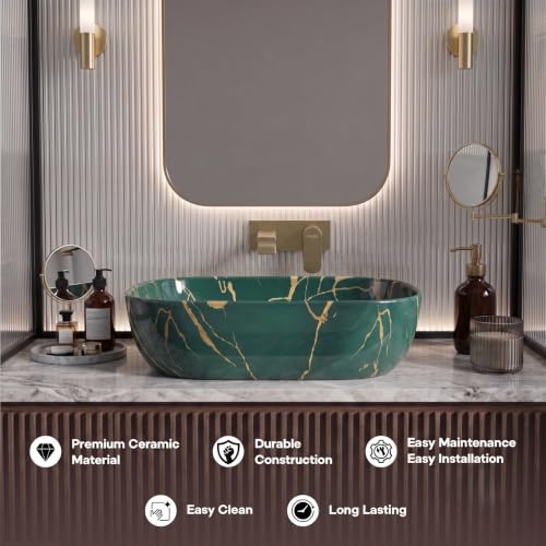 Image of Designer Ceramic Wash Basin For Bathroom | Over Counter Bathroom Basin | Counter Top Bathroom Sink | Wash Basin For Restaurant, Hotel (18 x13 x 5 Inch) (154)