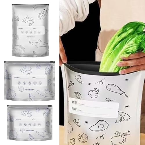 60Pcs Reusable Aluminum Foil Storage Bags - Airtight Resealable Vacuum Zipper Pouches with Labels - 3 Sizes Food-Grade Heavy Duty Foil Sealing Bags for Pantry, Freezer, and Kitchen Organization