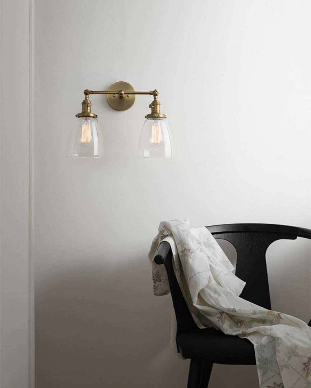 Pathson Réglable 2 Luminaires Applique Abat-jour en Verre Rétro Industrial Lampe Murale Plafonnier Rétro Eclairage(Ampoule Non Inclus) Antique