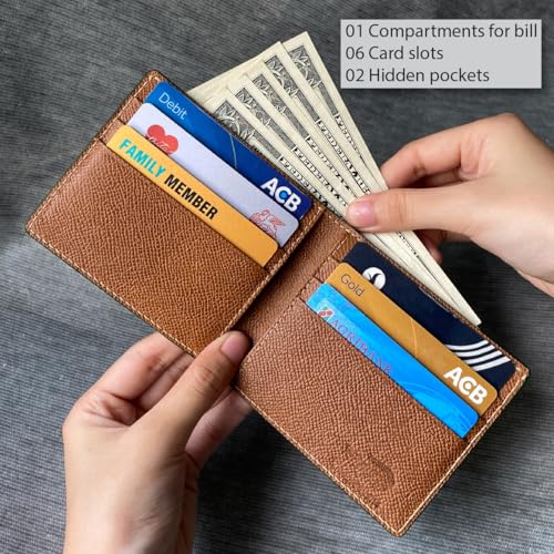 Image of Navy Blue Leather Slim Bifold Wallet Gift Men Hand Stitching Luxury Large Capacity Credit Card Holder Premium Security Wallet RFID Blocking Anti Theft Handmade By Vietnamese VINAM-88
