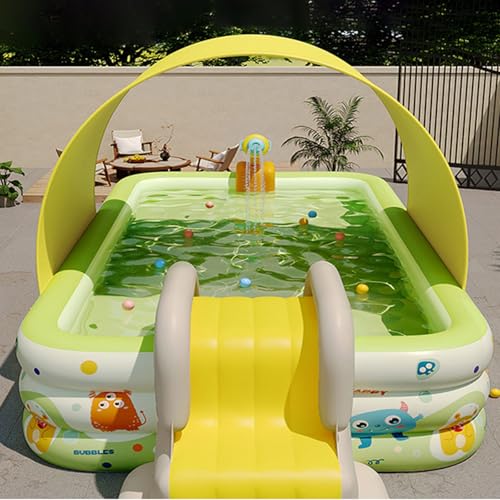 Piscina familiare per Bambini e Adulti 300*175cm,Piscine Gonfiabili Esterni Con ombrellone e scivolo,materiale spesso in PVC,Centro giochi acquatico gonfiabile per Cortile Esterno da Giardino