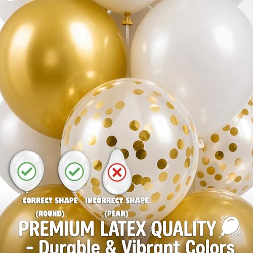 Image of Hiins Balloon Column Kit Set of 2 With Metallic Gold Confetti&White Balloons - with Base,Pole,Balloon Tower Decoration for Graduation Wedding,Baby Shower,Birthday Party,Bachelorette Party