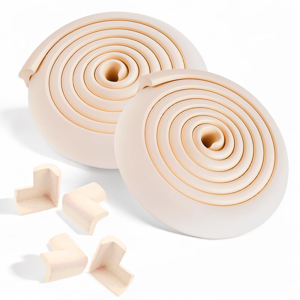 Extremegrippro Beige 4M Foam Strip & 8 Corner Guards For Baby & Kids Safety - Edge Protection With Adhesive Tape, 2X 2M Strips, Easy Install, Uk Shipping (Beige)