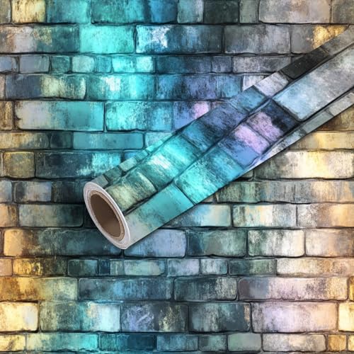 NIVFOEASC 17.7"x118" Peel and Stick Wallpaper Weathered Brick Grime Stains Pastel Colors Contact Paper Self Adhesive Wallpaper Removable Wall Mural Wall Sticker for Bedroom Kitchen