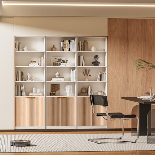 INNOD 72\" Tall Book Shelve Bookcases with Doors, Floor Standing 6 Shelf Display Storage Shelves, Book Shelf with Storage Cabinet, Home Decor Furniture for Living Room Bedroom and Home Office