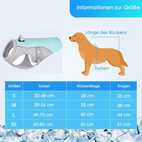 Voarge Kühlweste für Hunde, Leichtgewicht Kühlweste, Atmungsaktive Reflektierende Sicherheitsweste für Klein Mittel, UV-Schutz Hunde Kühlweste, L