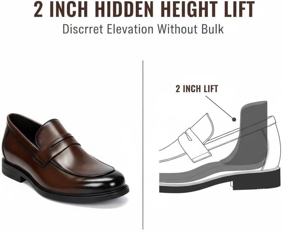 Battle Men Men's Invisible Height Increasing Loafers-Black Slip-on Lightweight Casual Penny Loafer- 2 Inches Taller