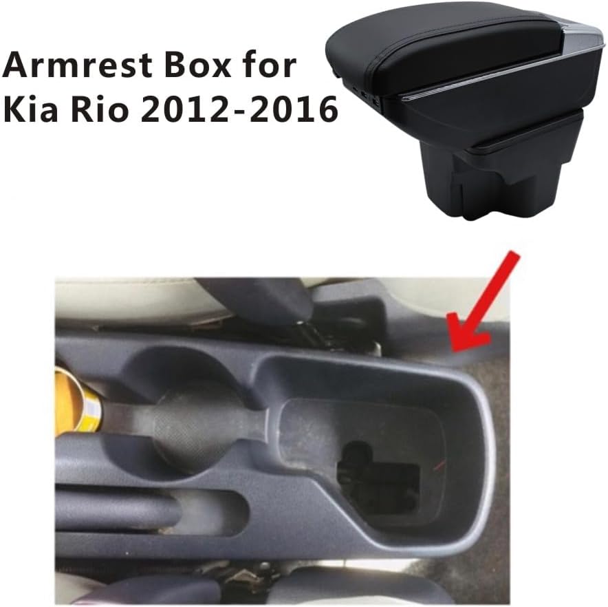 Armrest Box for Kia Rio 2012-2016 Double Layer Front Center Console Black Leather with Charging 7 USB Ports