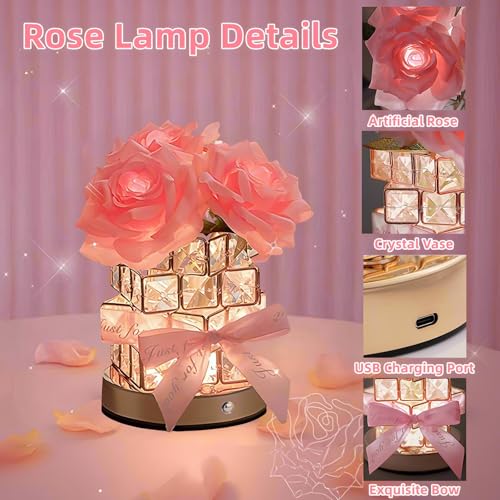 Image of Rose Flower Lamp Cordless Touch LED Night Light Birthday Gifts for Women