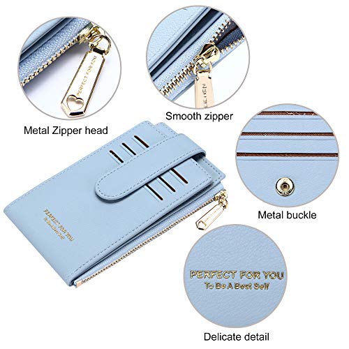 Image of Badiya Slim Women Wallet RFID Blocking Bifold Compact 9 Card Slots Holder Wallets Soft Leather with Zipper Coin Pocket 2 ID Window