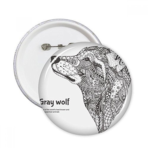 Badge loup gris pour vetements et decoration ronde taille S