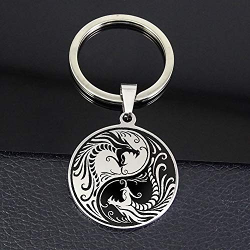Preisvergleich Produktbild GMTEXTILES Yin Yang Dragon Schlüsselbund Edelstahl Runde Schlüsselring für Männer und Frauen