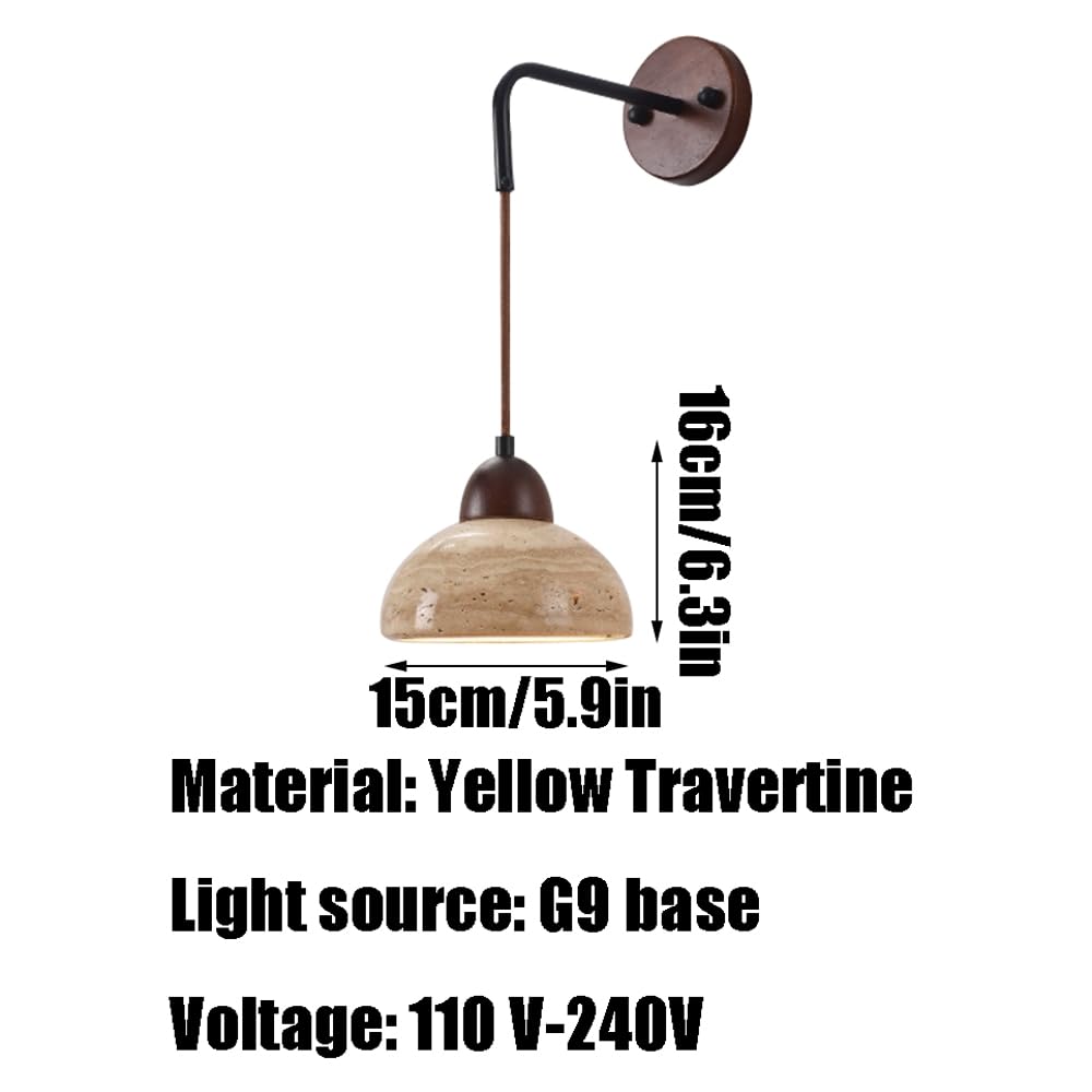 Industrial Style Wall Light, G9 Source Yellow Travertine Lamp, Single Head Minimalist Sconce, Dining Room Bedroom Living Mounted Lighting Fixtures
