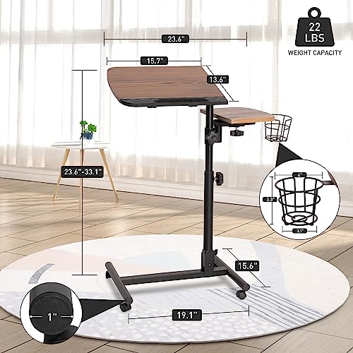 LUCKYERMORE Rolling Laptop Desk Cart, Mobile End Table Height Adjustable Bedside Table Laptop Rolling Cart, Small Mobile Laptop Desk Cart with Cup Holder & Lockable Wheels for Home Office & School