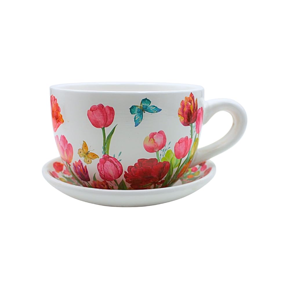 Dekohelden24 Flower Pot, Plant Cup, Planter, Planter, Flower Pot, Planter with Ceramic Handle, Motif: Tulip Sea, L 20 x W 15 x H 12 cm
