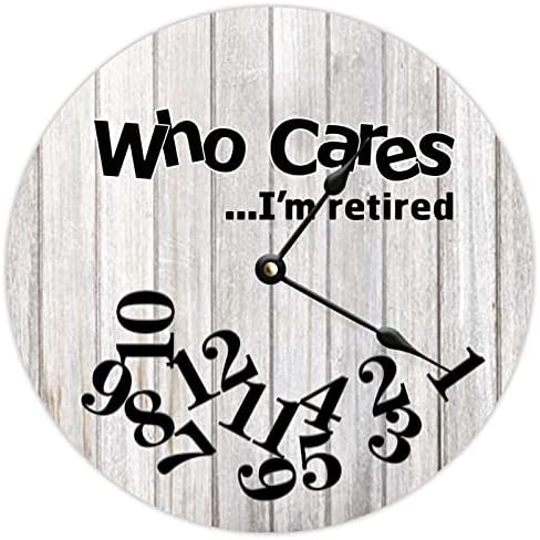 Distressed Look Wooden Clock Retro White Wood Pattern Who Cares I'm Retired Funny Design Vintage Rustic Wood Clock for Bedroom Living Room Home Decor Novelty Retirement Gift for Dad Grandparents image 5