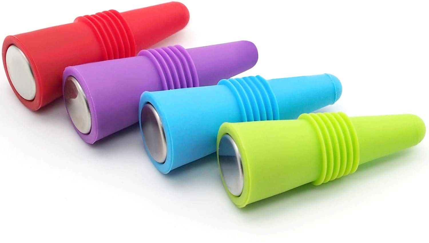 Lot De 6 Bouchons à Vin FLZONE En Silicone Et Inox, Réutilisables, étanches, 6 Couleurs, Pour Toute Bouteille