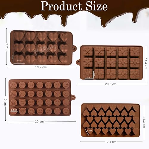 Image of MoldBerry Silicone Chocolate Mould Set of 4 | Gift Box, Big Heart, Small Heart & Emoji Shape | Non-Stick Candy Molds for Chocolate, Jelly, Gummy, Festive Sweets | Flexible & Reusable Baking Mold