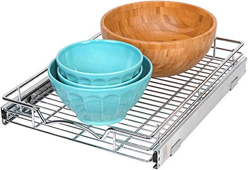 Hold N’ Storage Pull Out Cabinet Drawer Organizer, Heavy Duty-With 5 Year Limited Warranty- Slide Out Shelves, -14”W X 21”D - Requires At Least A 15-1/4” Cabinet Opening, Steel Metal, Chrome Finish #TOP7