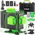 Laser Level Self Leveling - Elikliv Outdoor Robust Indoors 4D Green Cross Line Laser Level 4x360 Horizontal Vertical Dual-beam Lasers 200ft for DIY (4D Laser Level All-Inclusive KIT)