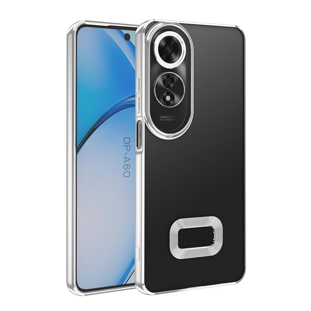Zore Oppo ile uyumlu A60 Kılıf Kamera Korumalı Logo Gösteren Zore Omega Kapak Gümüş