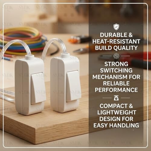 Image of Electric Hanging Bed Switch White | Inline On /Off Switch for Lamp, Fan, Bed Light & Home Electrical Appliances (Pack of 6)