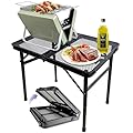 BRIAN & DANY Folding Grill Table Camping Table, Metal Portable Picnic Table, Lightweight Height Adjustable Foldable Table for Outdoor, Black, 23.6"x15.7"x10.6/22.1"