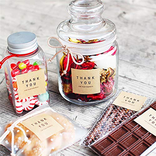 Self Adhesive Cookie Bags Cellophane Bags Treat Bags with Thank You Labels for Gift Giving Bakery, Candy, Cookie, Chocolate, Thank You Cookie Bags for Gift Giving with Stickers 100 Pcs