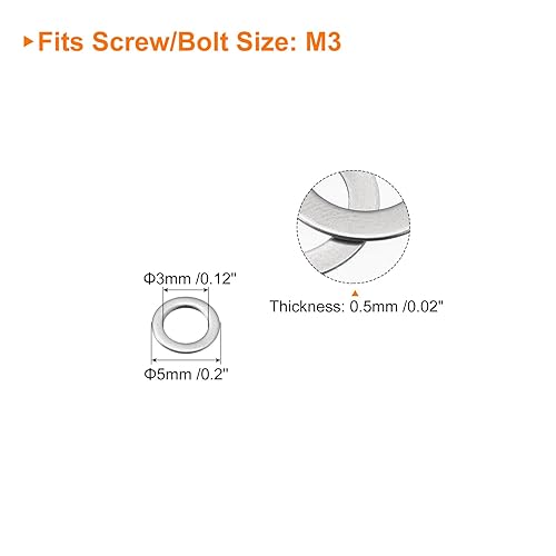 Vista 118 de uxcell Arandelas planas de acero inoxidable M3 304, 100 espaciadores planos ultrafinos de 0.118 x 0.197 x 0.004 in para tornillo de tornillo