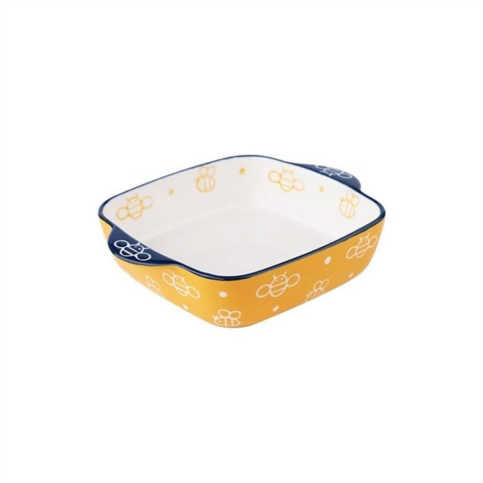 OLSKFUH Kitchen Household Dinner Plate Vegetable Baking Dish Lovely Hand-Painted Double Ear Bowl Ceramic Baked Rice Cooking,500ml