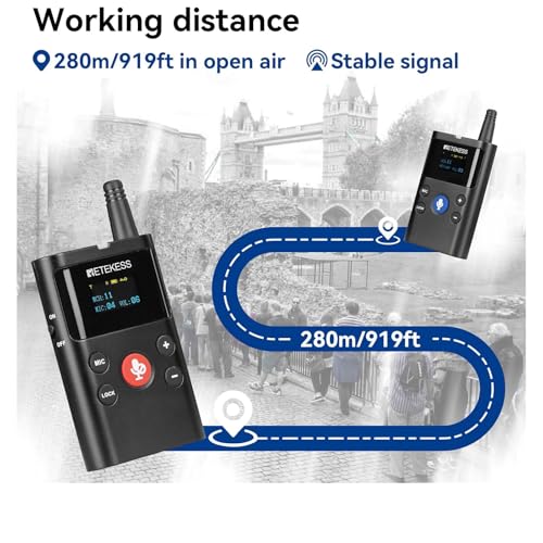 Retekess TT126 Two‐way Tour Guide Headsets, 2 Way Communication Device para Fábrica, Escuela, 280m/918ft, Emparejamiento Automático y Silencio con un Toque, con 1 Transmisor 15 Receptores y 1 Cargador USB miniatura 3