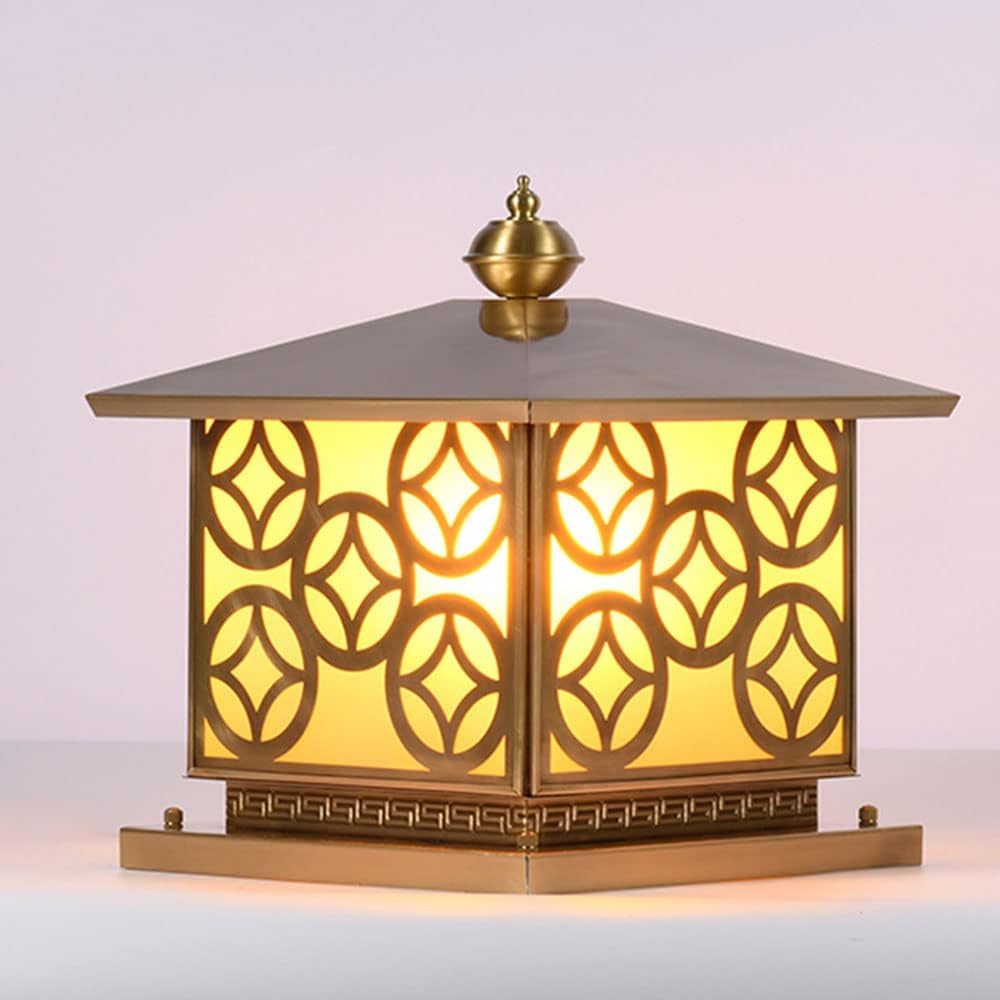 QUSYZD Copper Courtyard Post Lights Fixture Square Fence Outdoor Column Lights Vintage Exterior Post Lantern with Pier Mount Base, with Ip54 Waterproof for Fence Deck Garden,