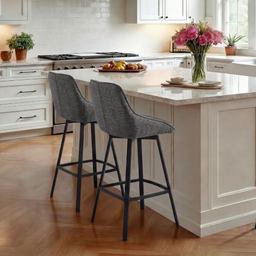 Image of Zesthouse Swivel Counter Height Stools Set of 4, Modern Upholstered Barstools with Backs, 26'' Linen Fabric Counter Height Bar Stools, Metal High Chairs for Island Kitchen, Dark Grey