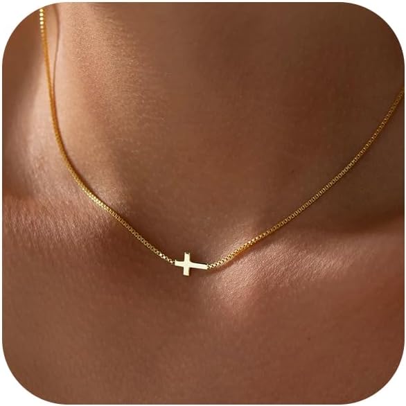 Delicate 14K Gold-Plated Cross Choker Necklace - Faith-Inspired Gift for Any Occasion